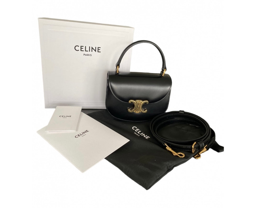 [VIPセール] CELINE セリーヌ Mini Besace Clea Triomphe バッグ Celine Mini Besace Clea Bag in Black Shiny Calfskin — UFO No