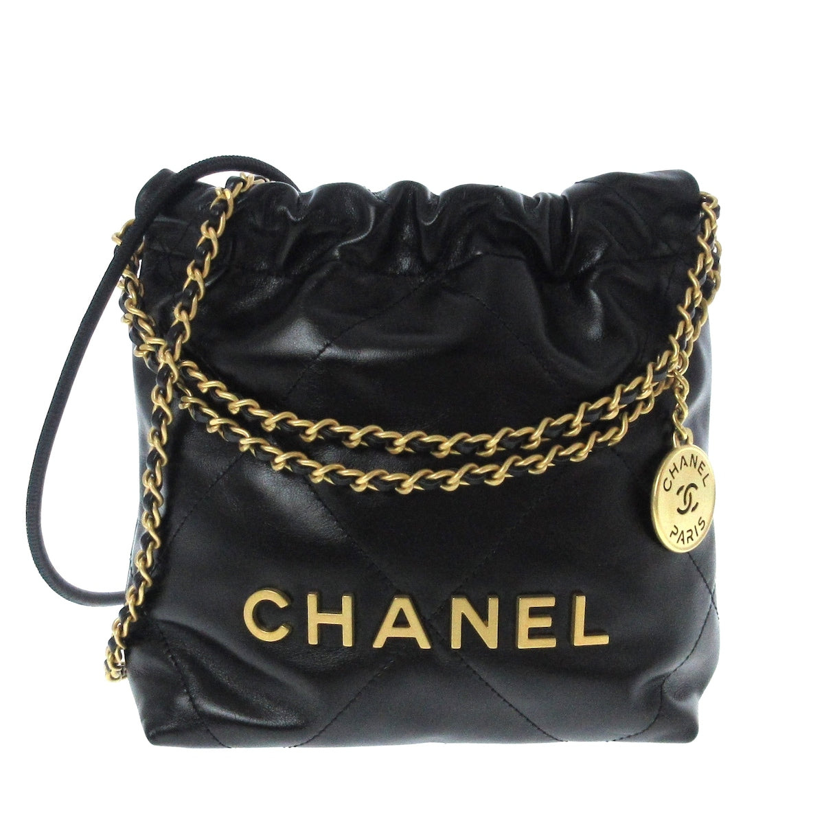 Chanel 22 mini handbag, Shiny calfskin & gold-tone metal , purple